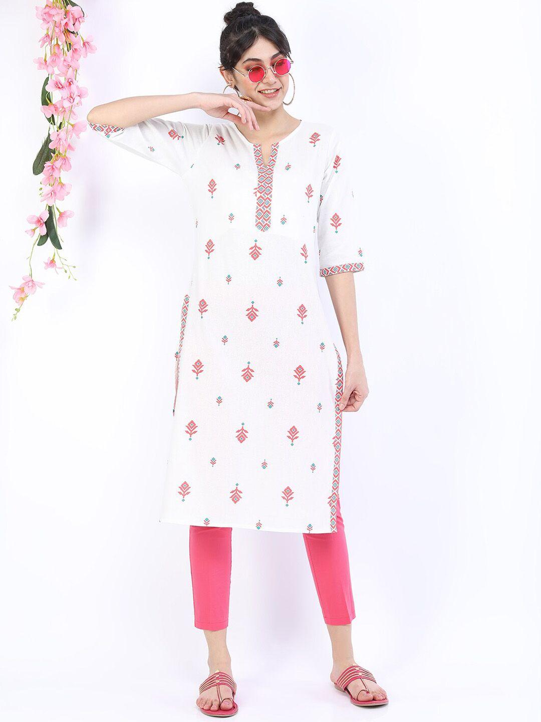 vishudh women off white floral embroidered kurta