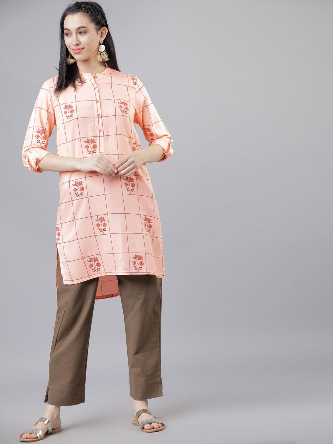 vishudh women peach checked tunic