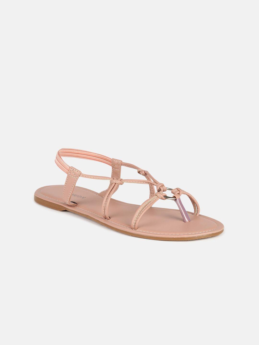 vishudh women peach-coloured open toe flats