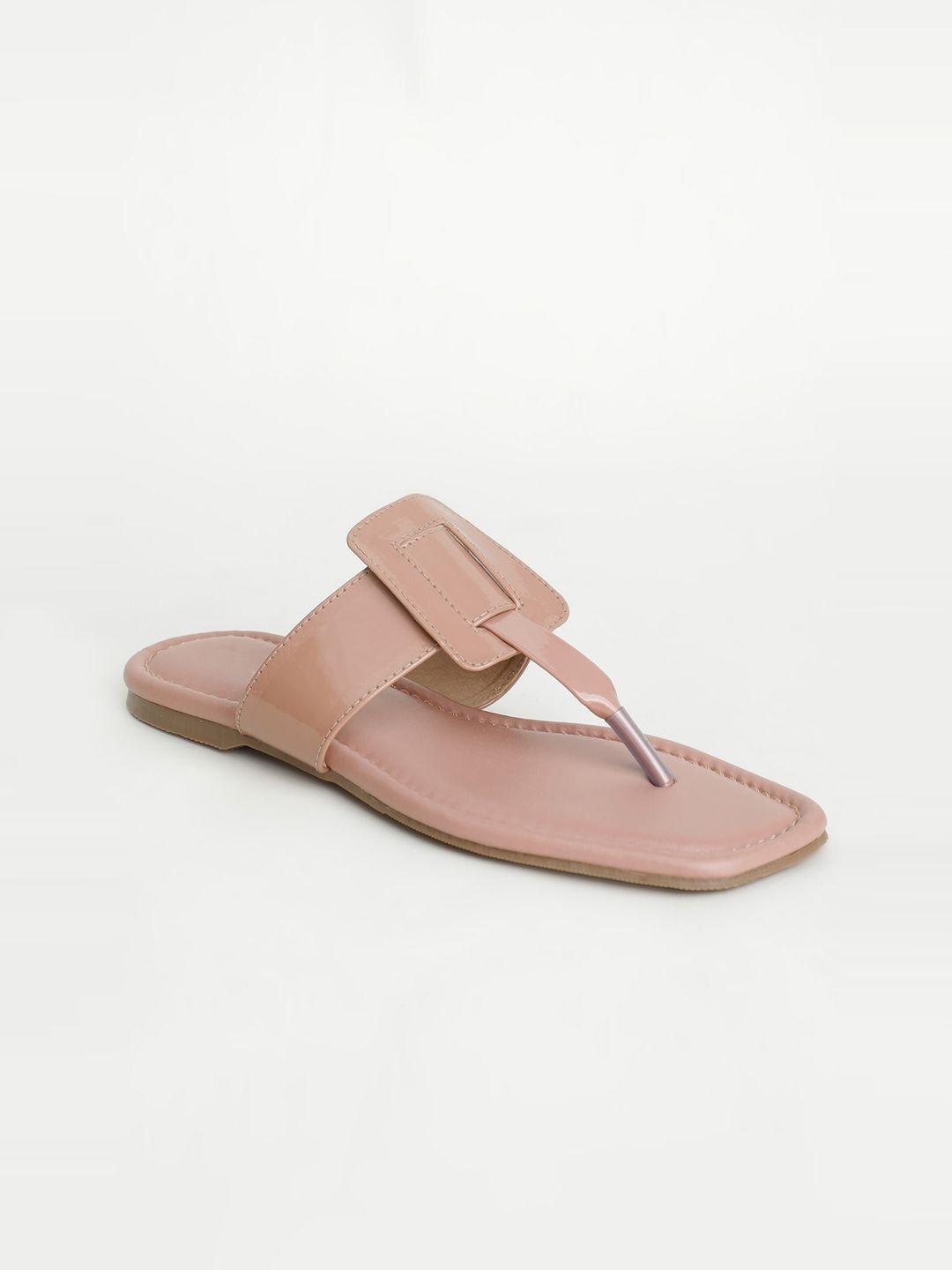 vishudh women peach-coloured t-strap flats