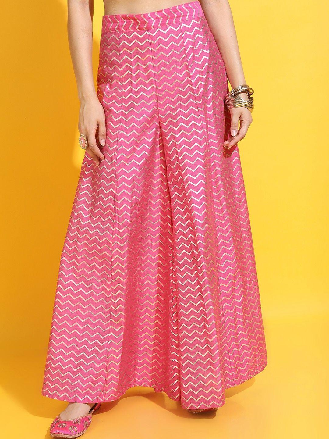 vishudh women pink ethnic motifs palazzos