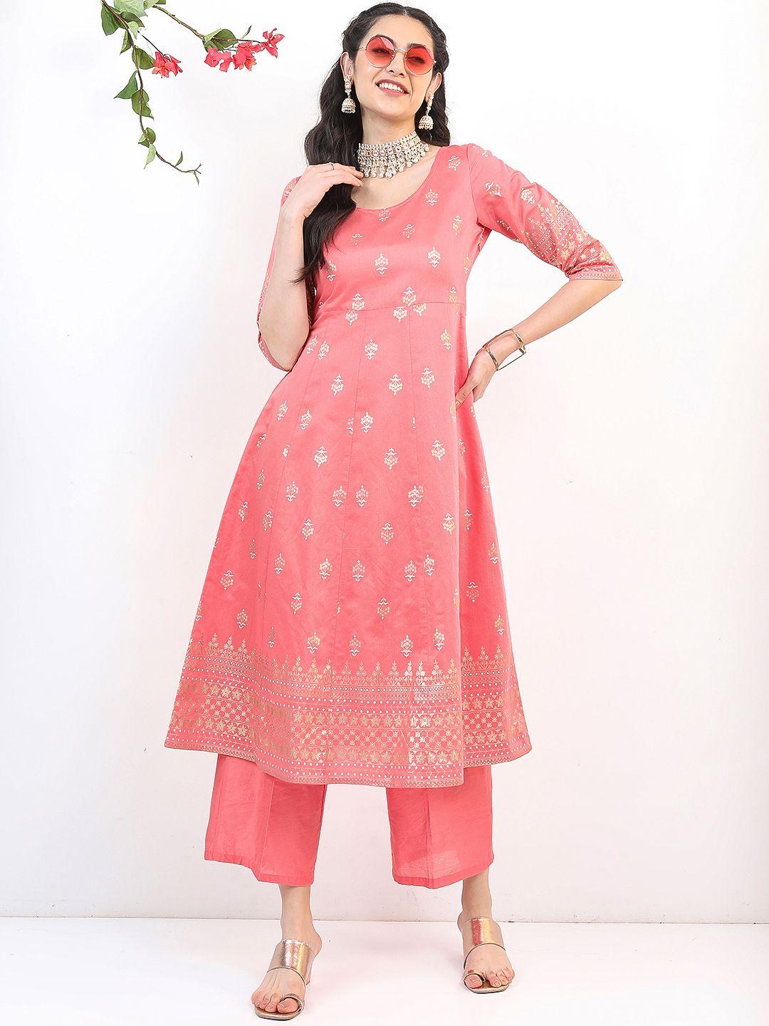 vishudh women pink ethnic motifs printed kurta with trouser