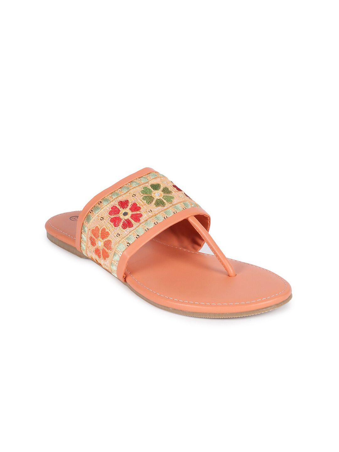 vishudh women pink ethnic t-strap flats with embroidered