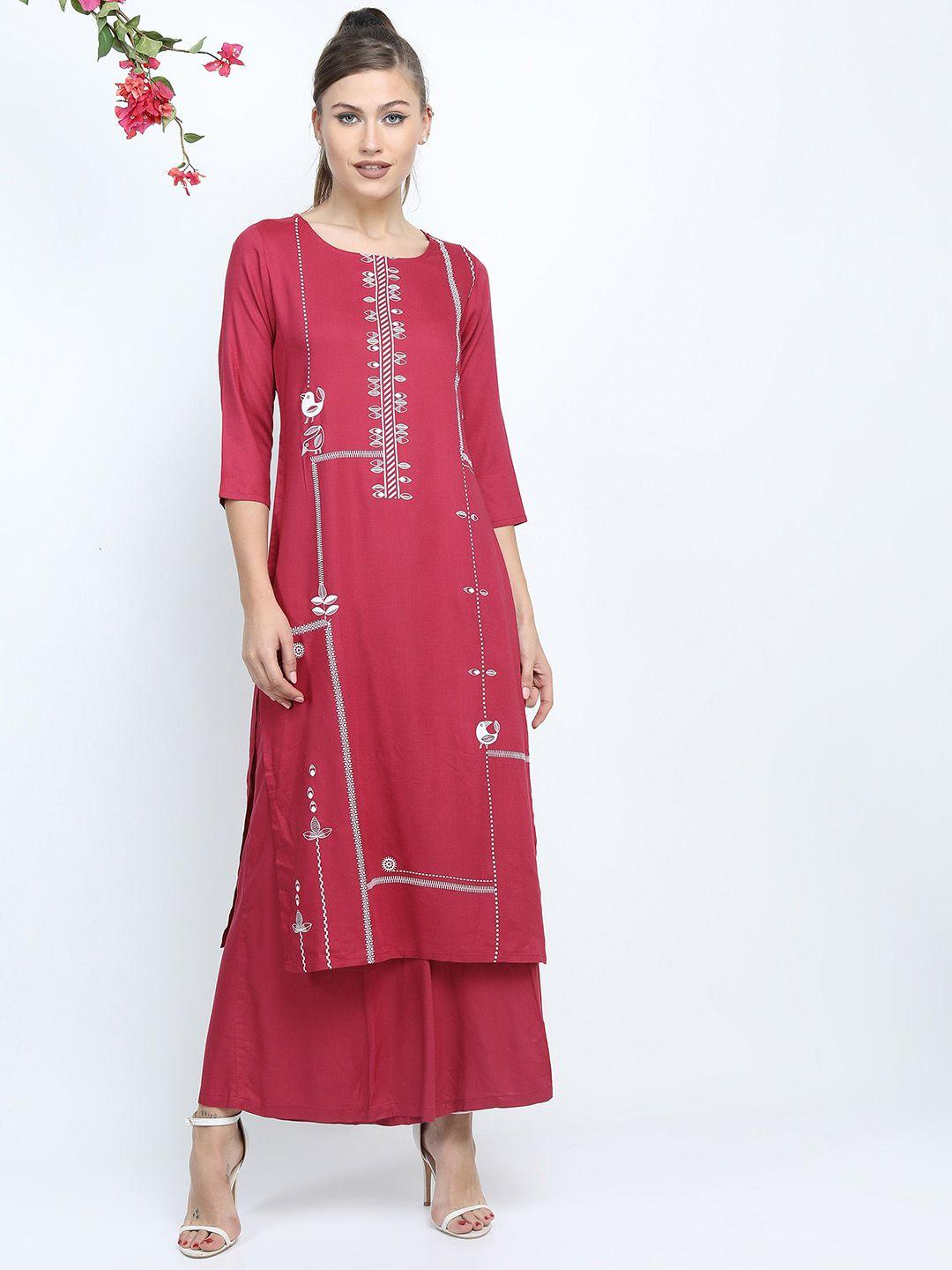 vishudh women pink floral printed kurta with palazzos