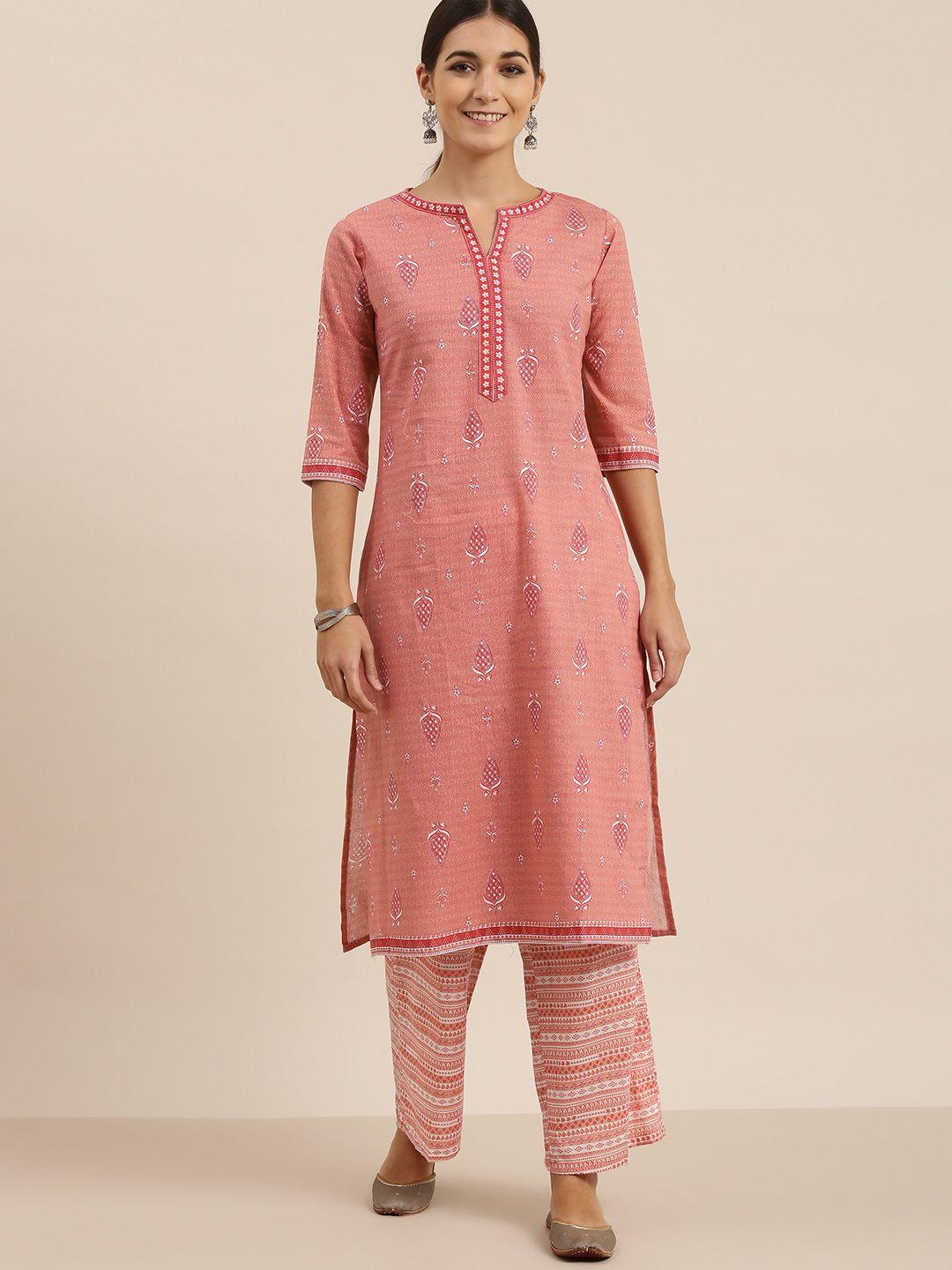 vishudh women pink printed kurta with palazzo