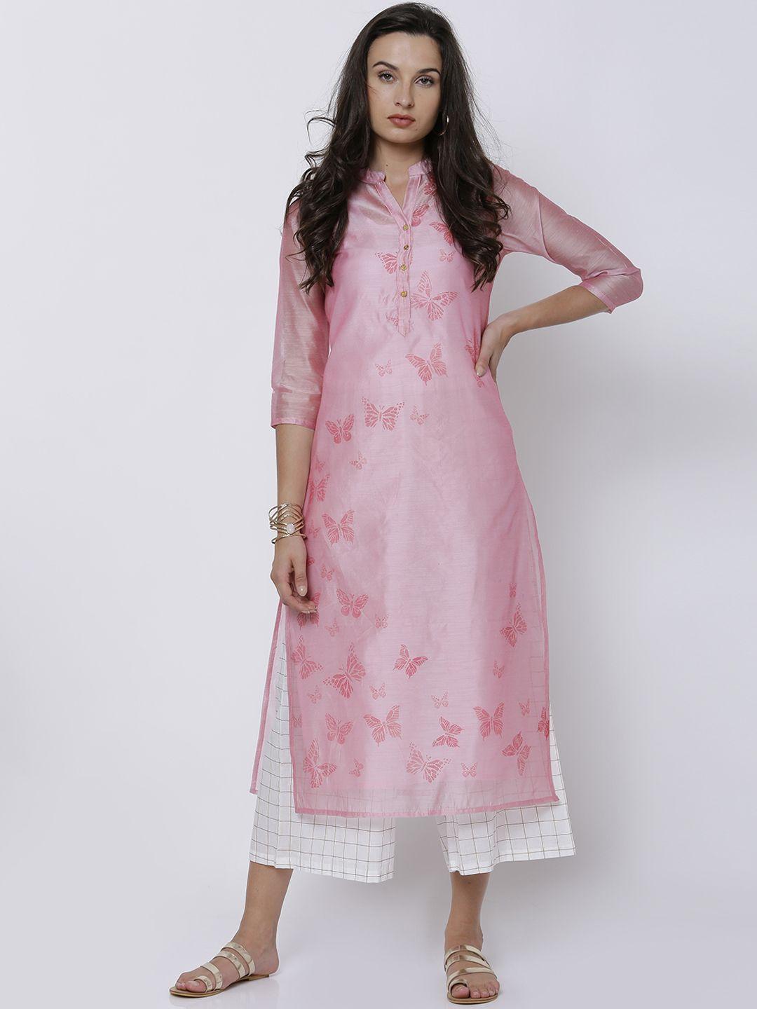 vishudh women pink printed straight kurta