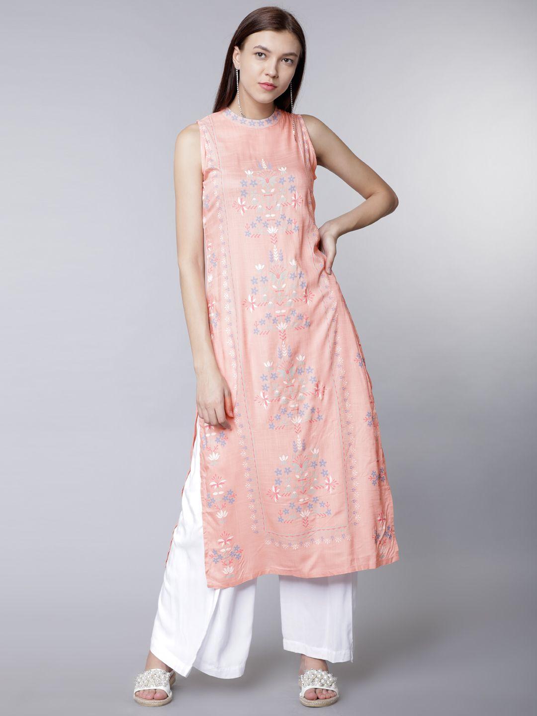 vishudh women pink printed straight kurta