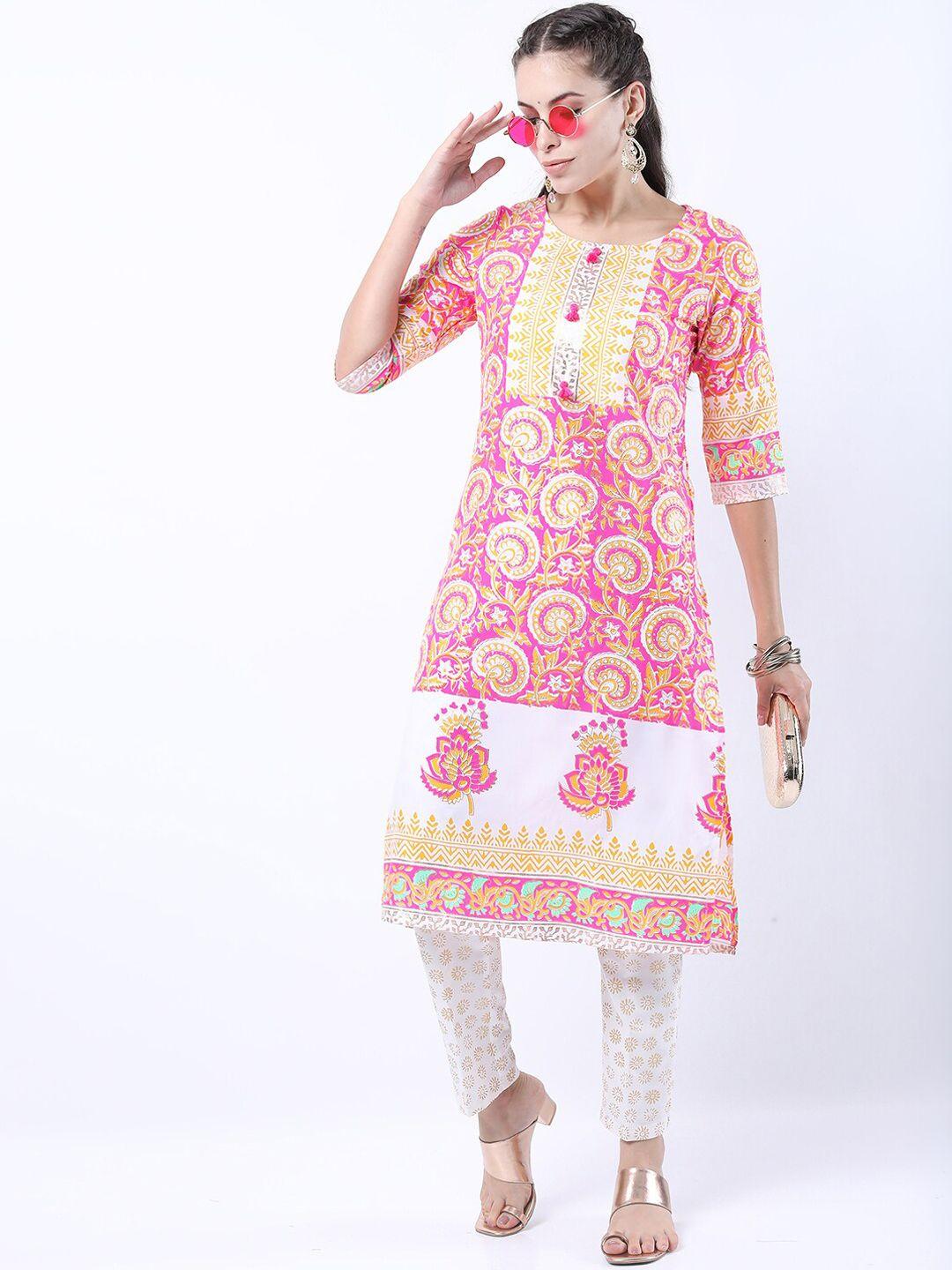 vishudh women pink quirky printed kurta