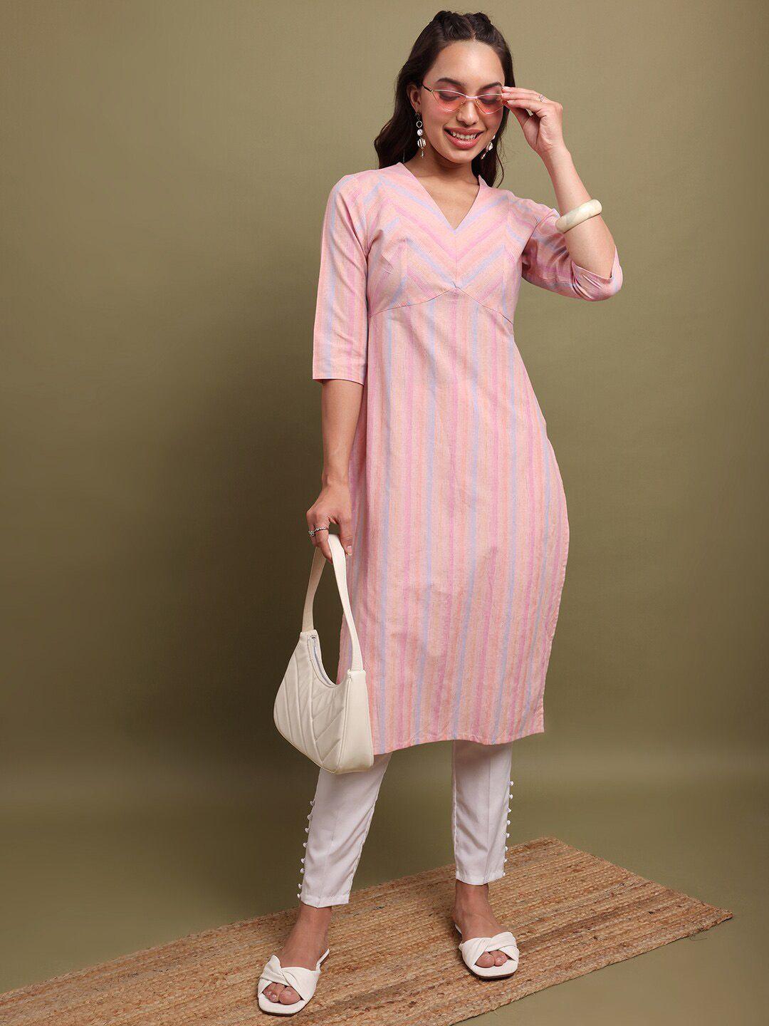 vishudh women pink thread work kurta