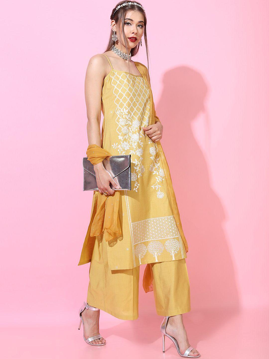 vishudh women printed kurta with palazzo and dupatta