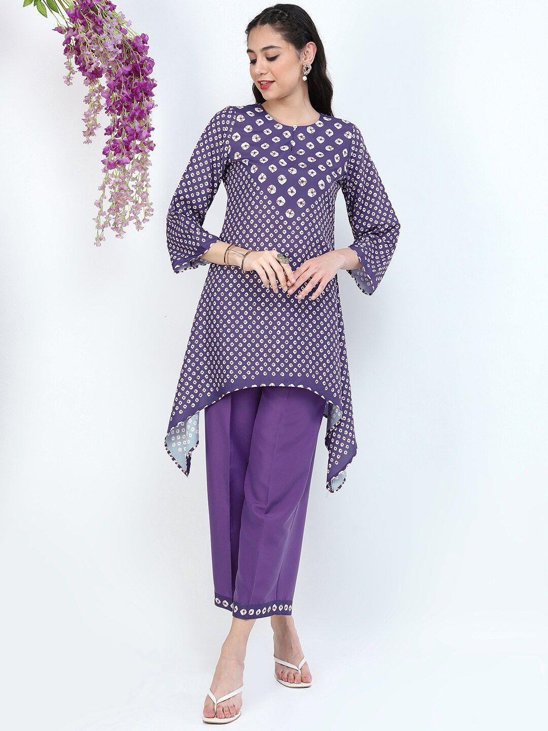 vishudh women purple ethnic motifs printed kurti with palazzo