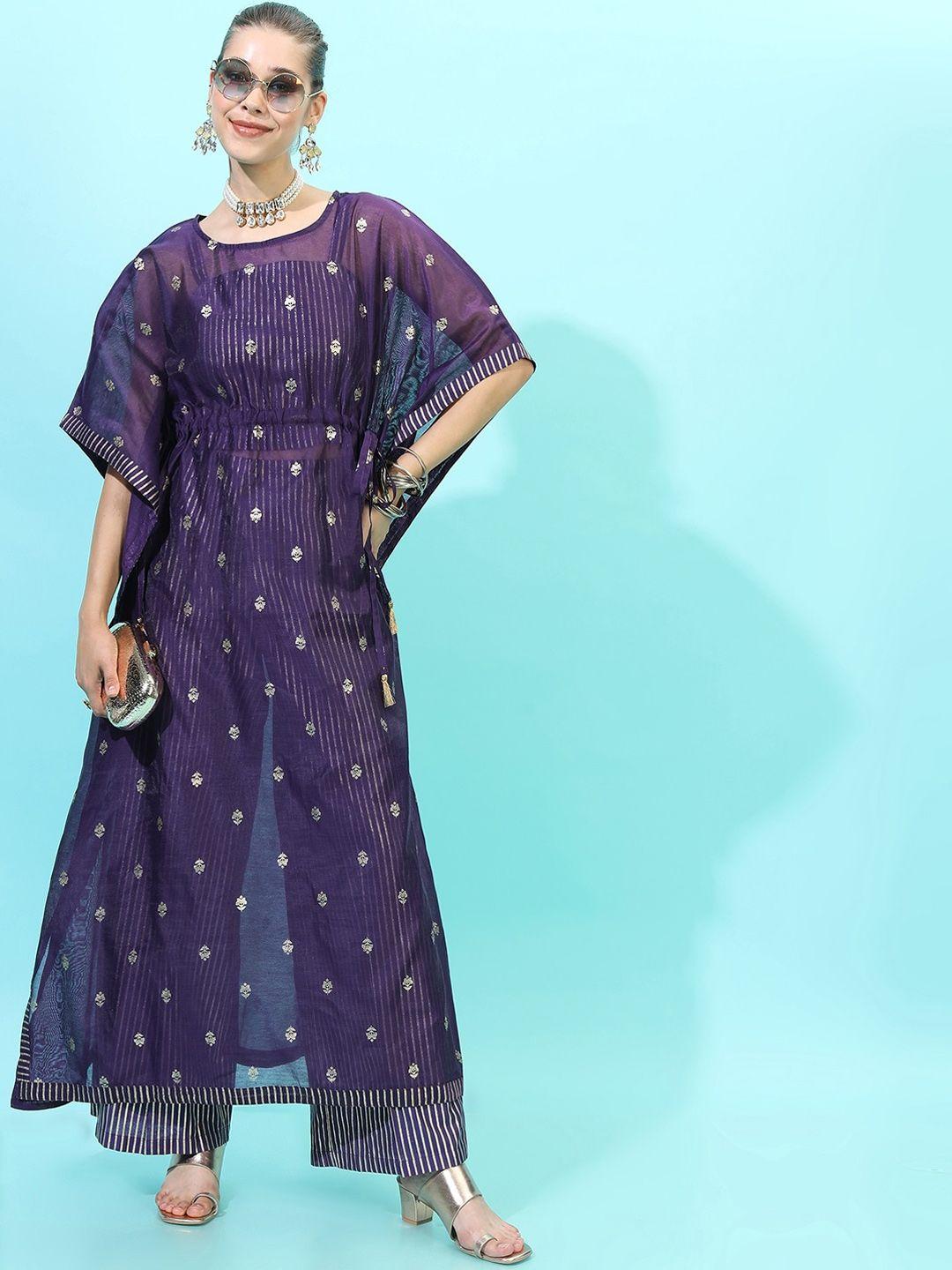 vishudh women purple high slit kurta with palazzos