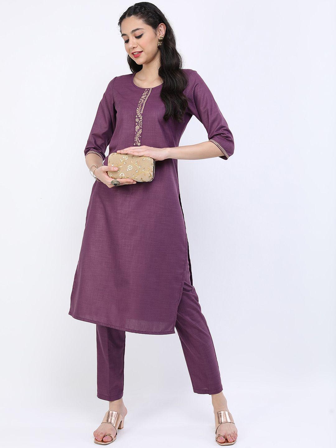 vishudh women purple yoke design kurti with trouser