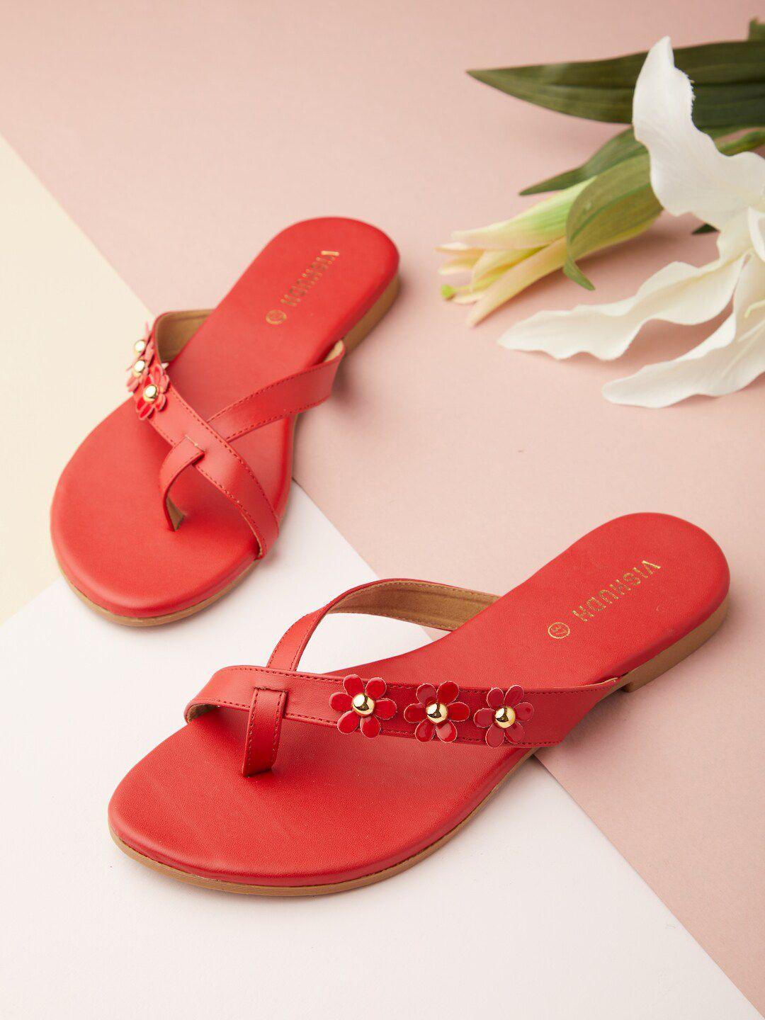 vishudh women red embellished open toe flats