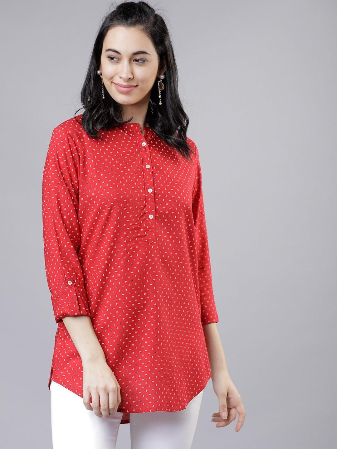 vishudh women red printed tunic