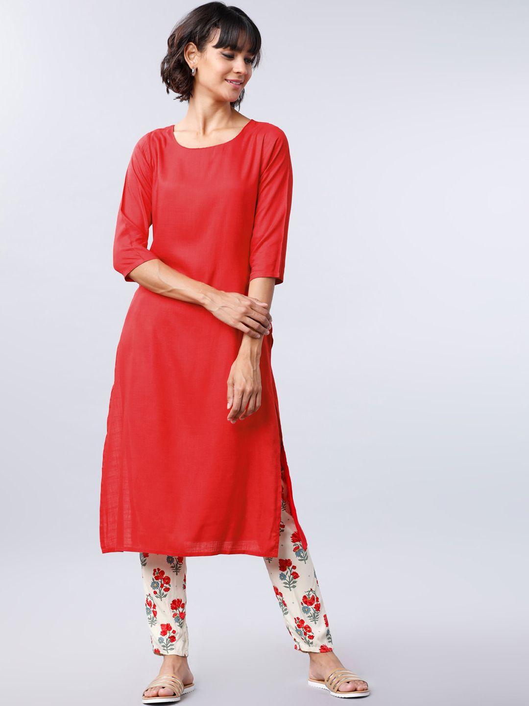 vishudh women red solid straight kurta