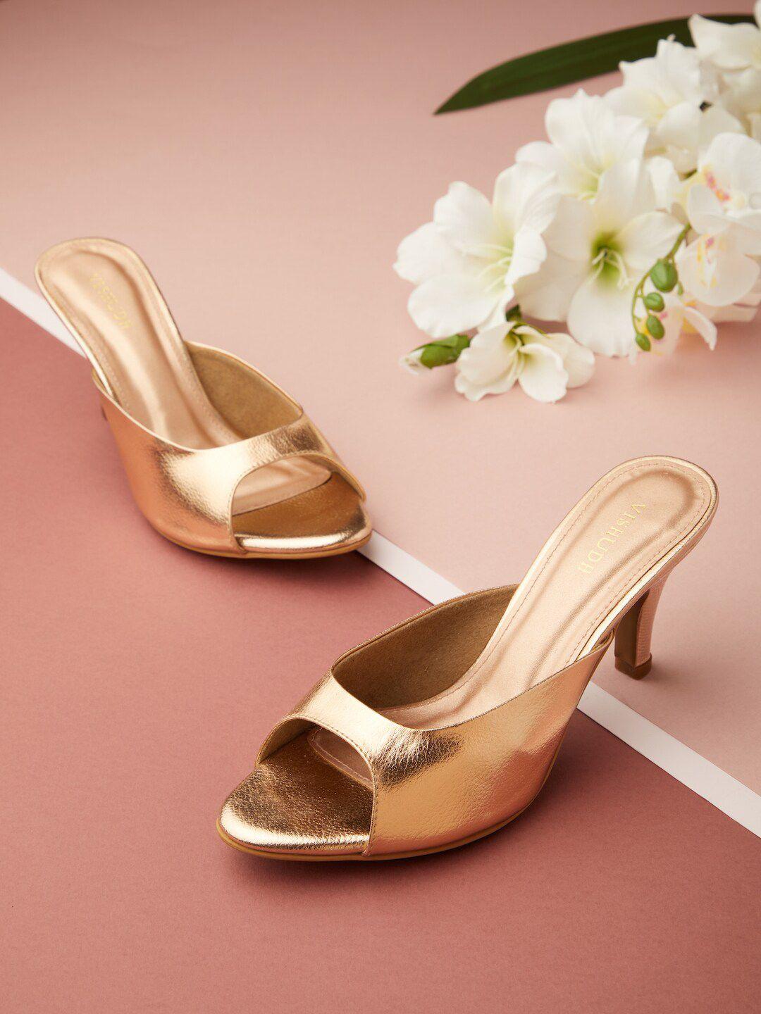 vishudh women rose gold stiletto peep toes heels