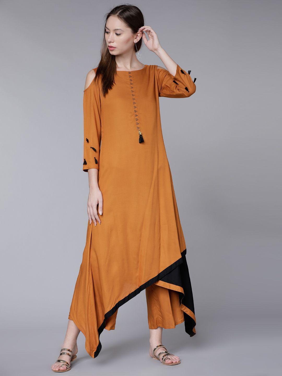 vishudh women rust & black solid a-line kurta