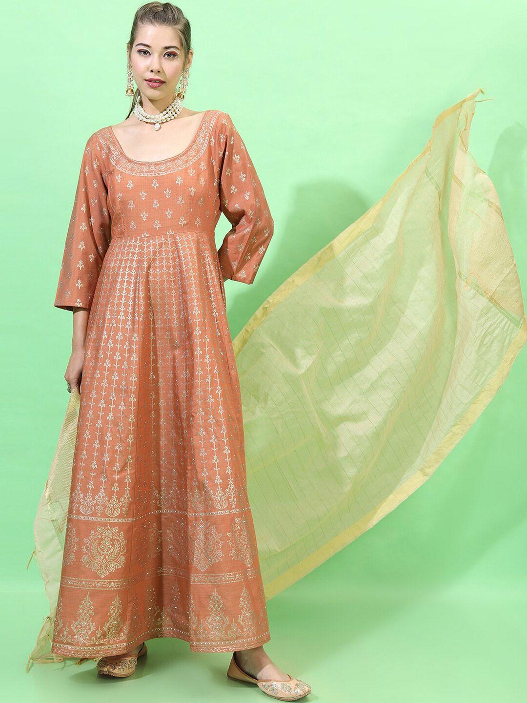 vishudh women rust ethnic motifs dress with dupatta