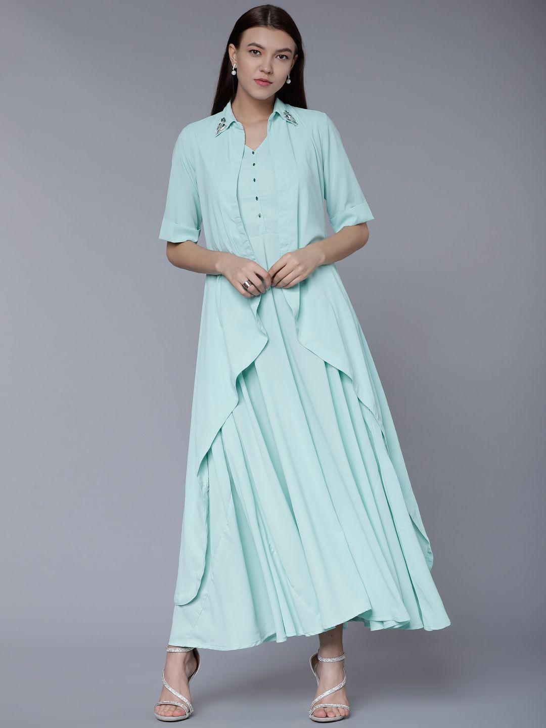 vishudh women sea green solid anarkali kurta