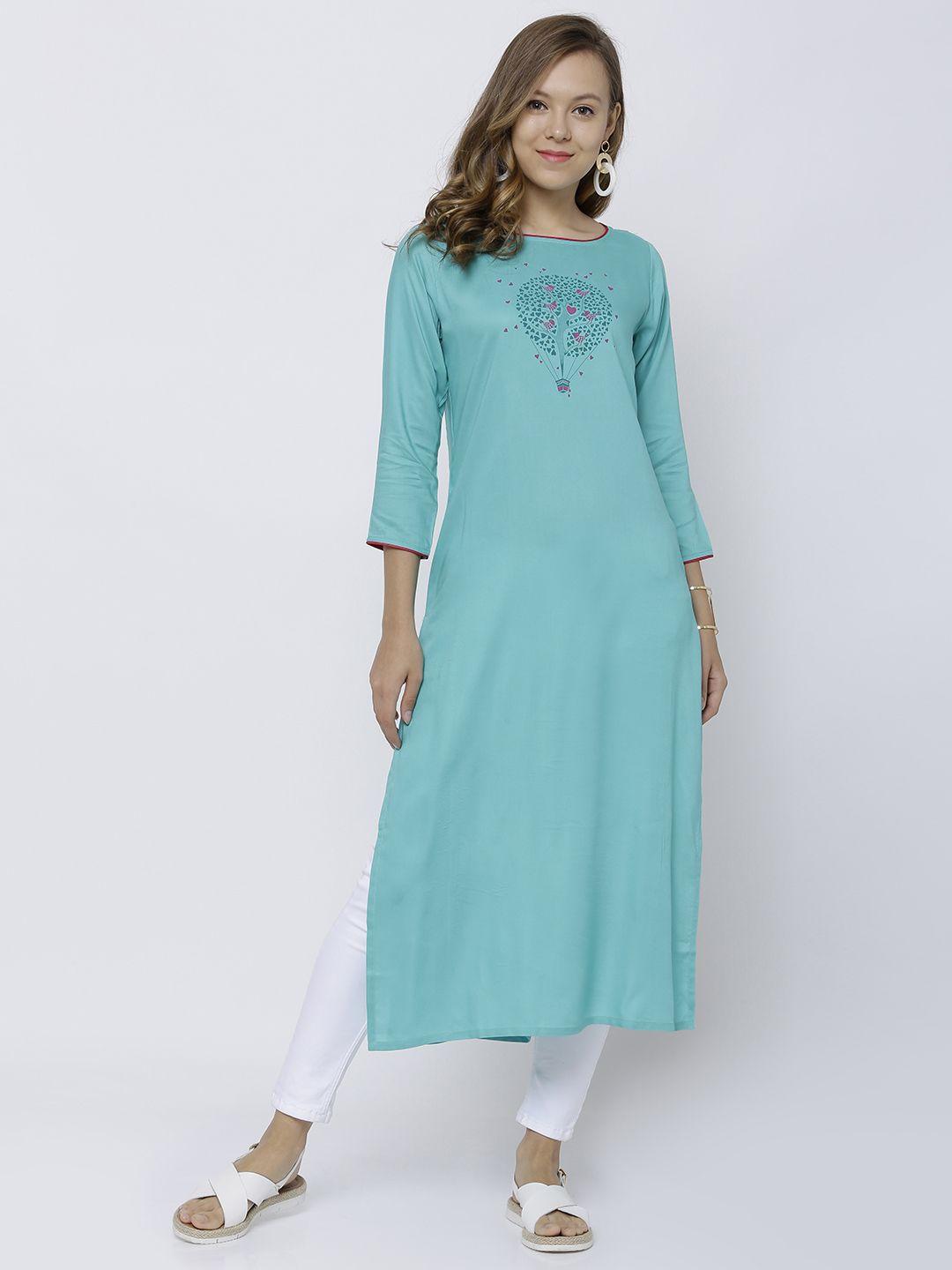 vishudh women sea green solid straight kurta