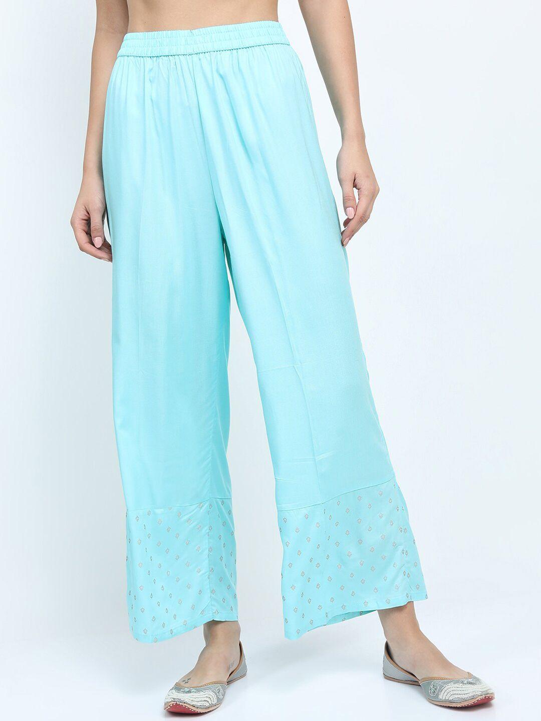 vishudh women sea green wide leg fit palazzos