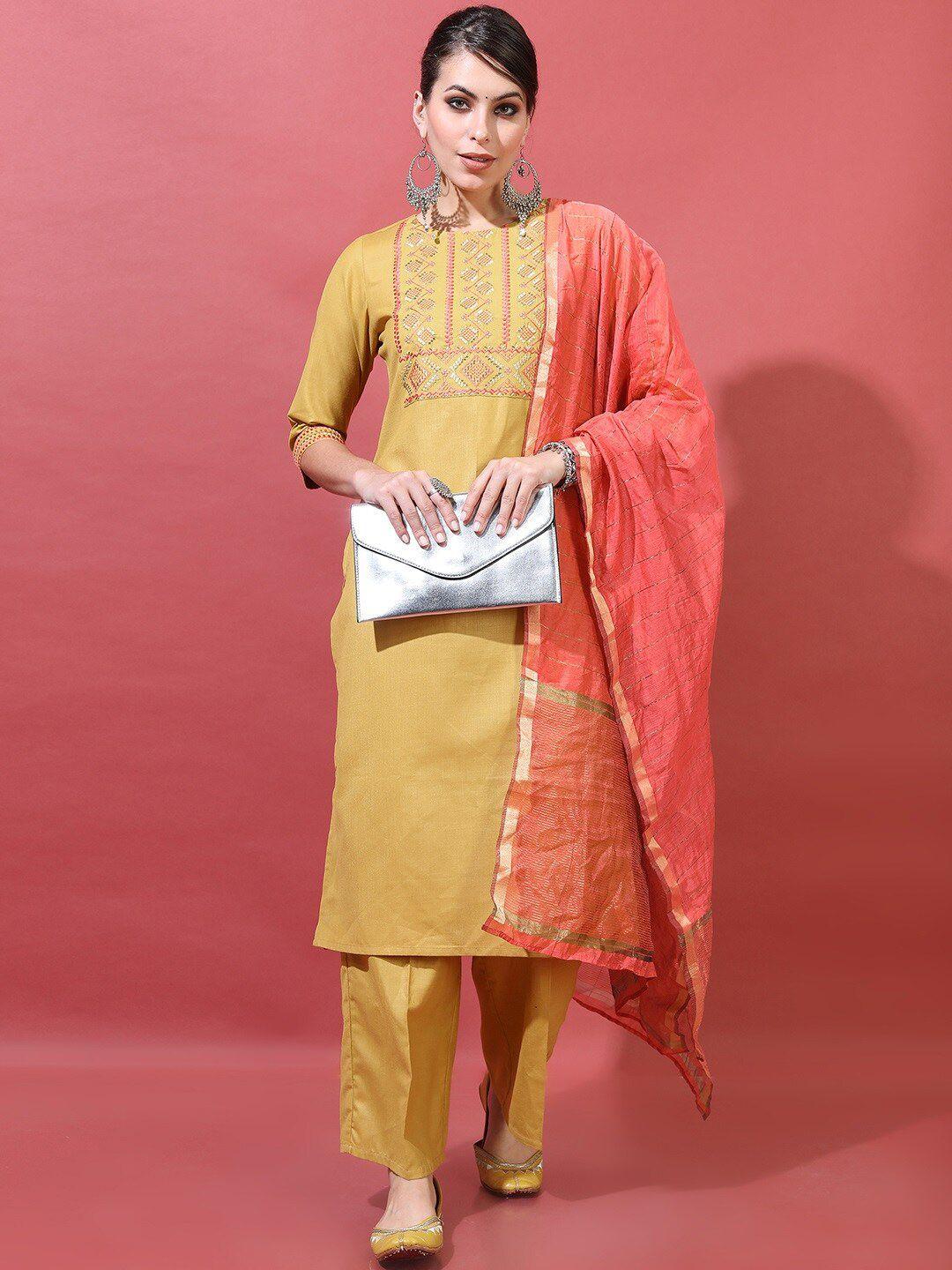 vishudh women self-design polyester kurta set