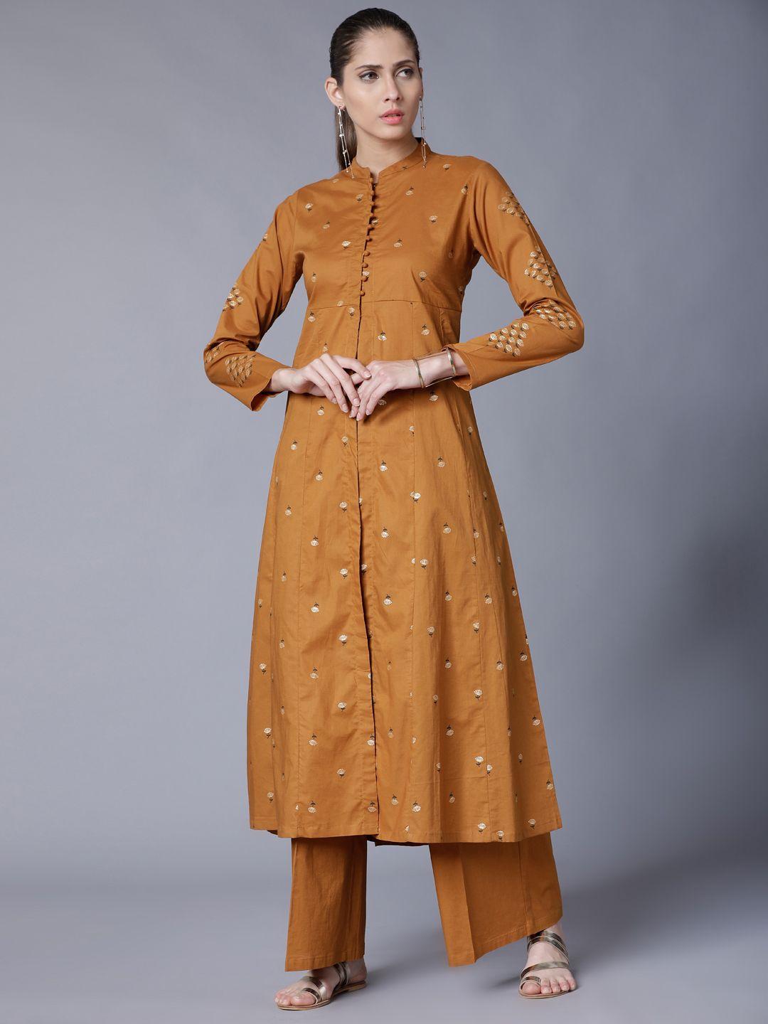 vishudh women tan printed kurta with palazzos