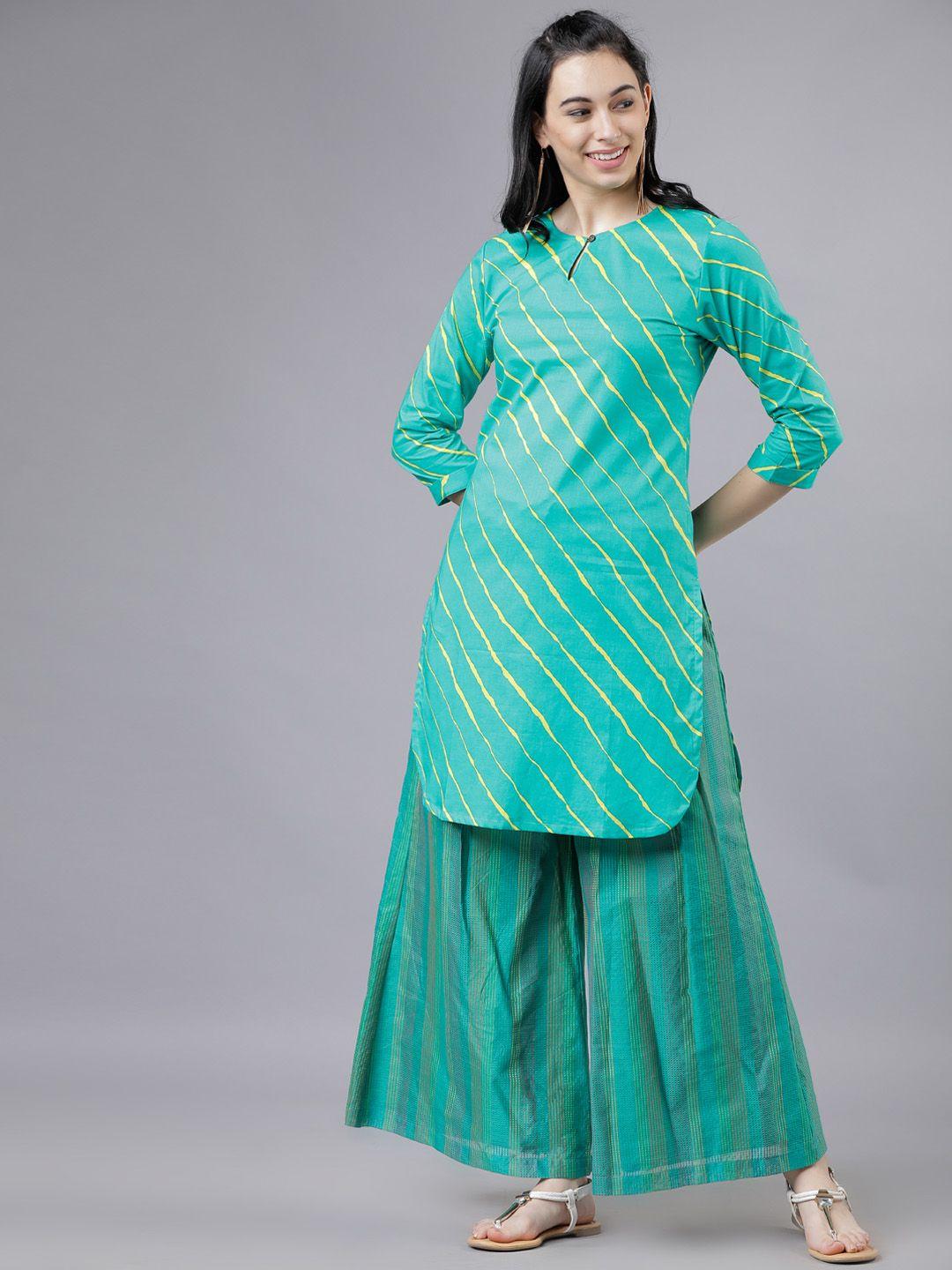 vishudh women turquoise blue striped tunic