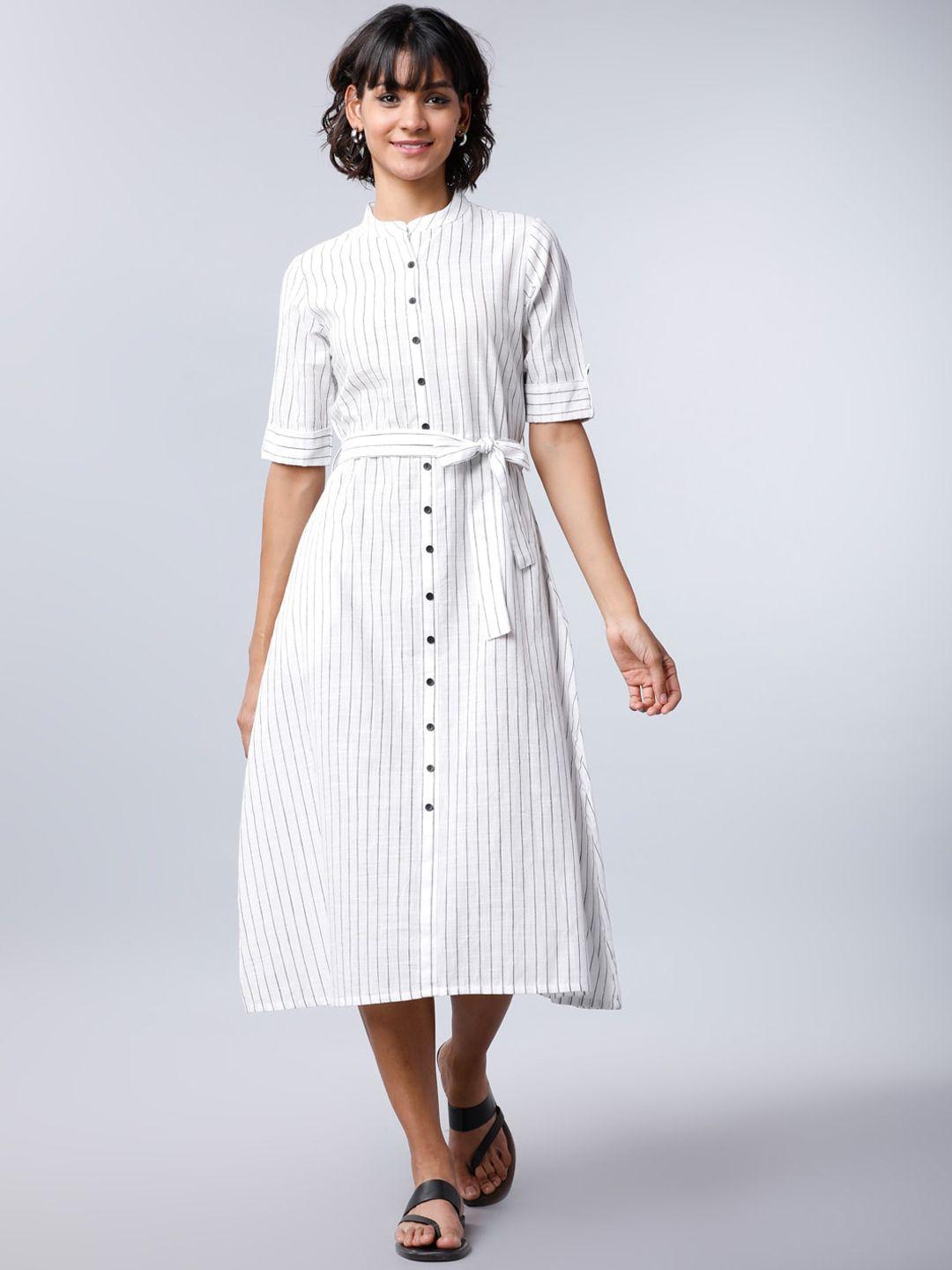 vishudh women white & black striped shirt dress
