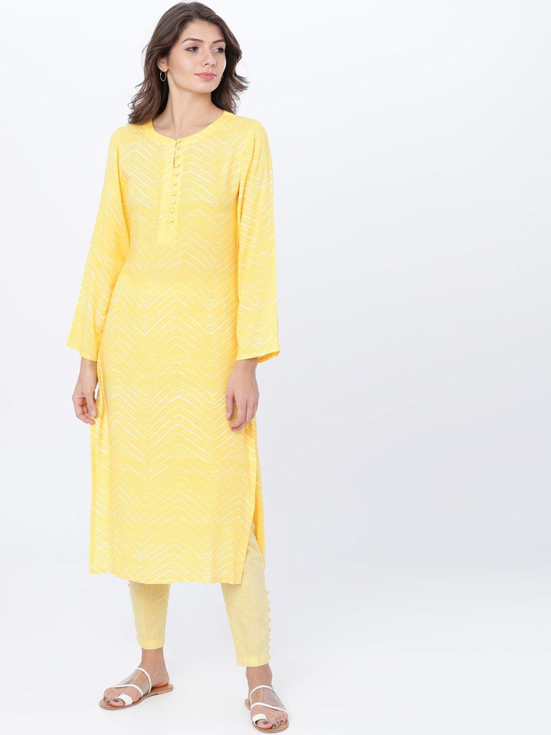 vishudh women yellow & white printed straight kurta