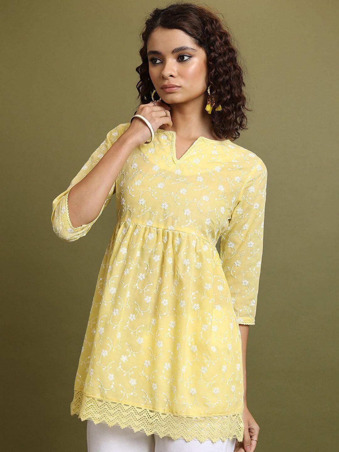 vishudh women yellow embroidered kurta