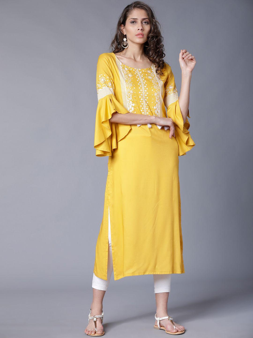 vishudh women yellow printed straight kurta