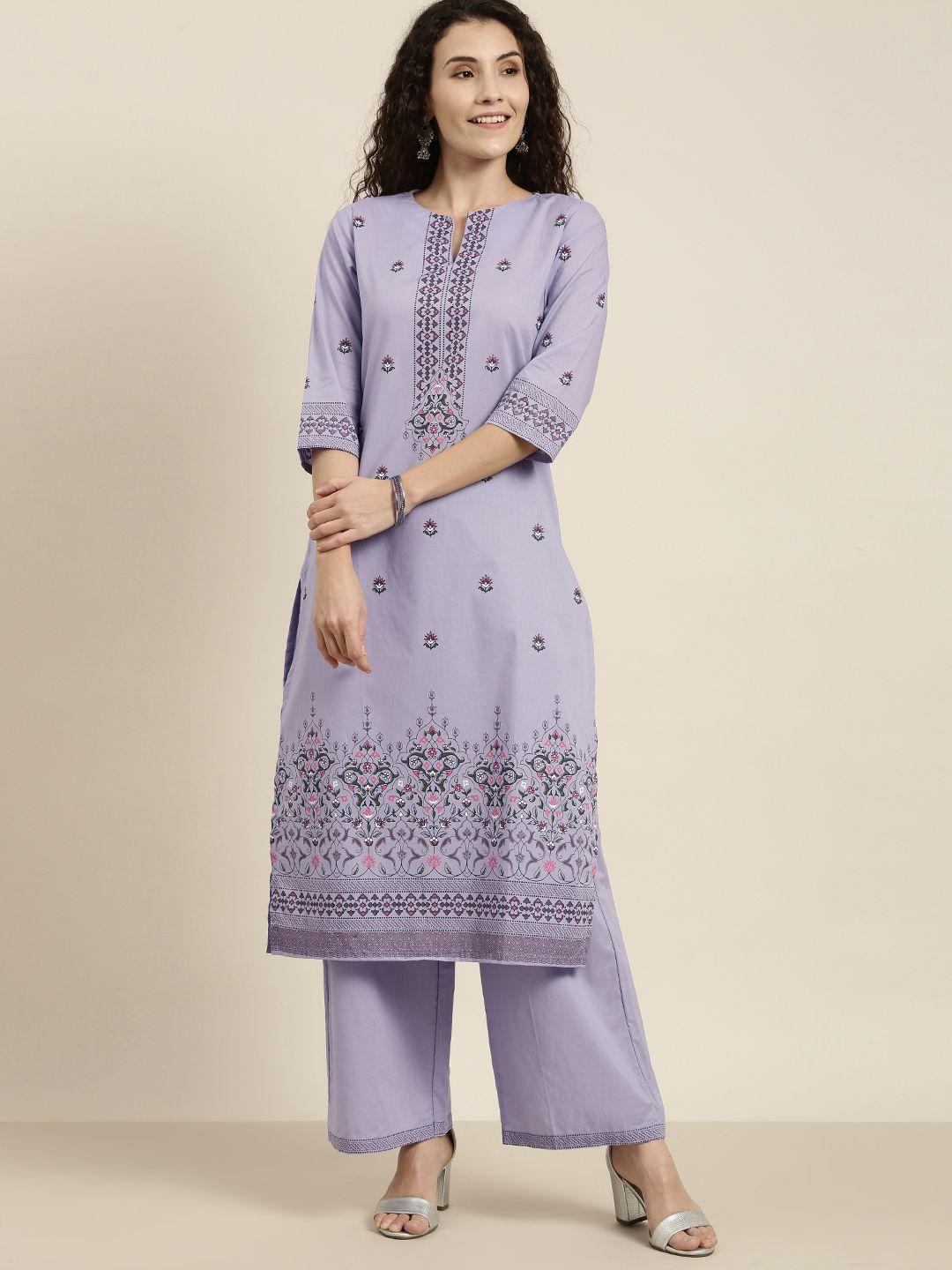 vishudh womens mauve printed straight kurta with palazzo