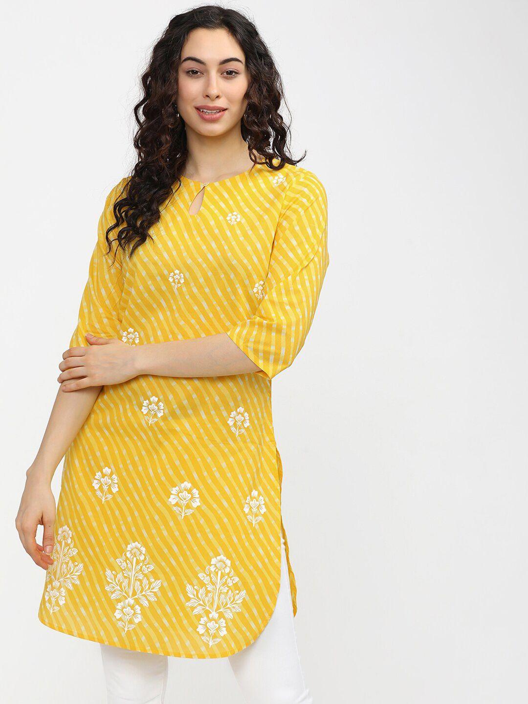 vishudh yellow & white printed tunic