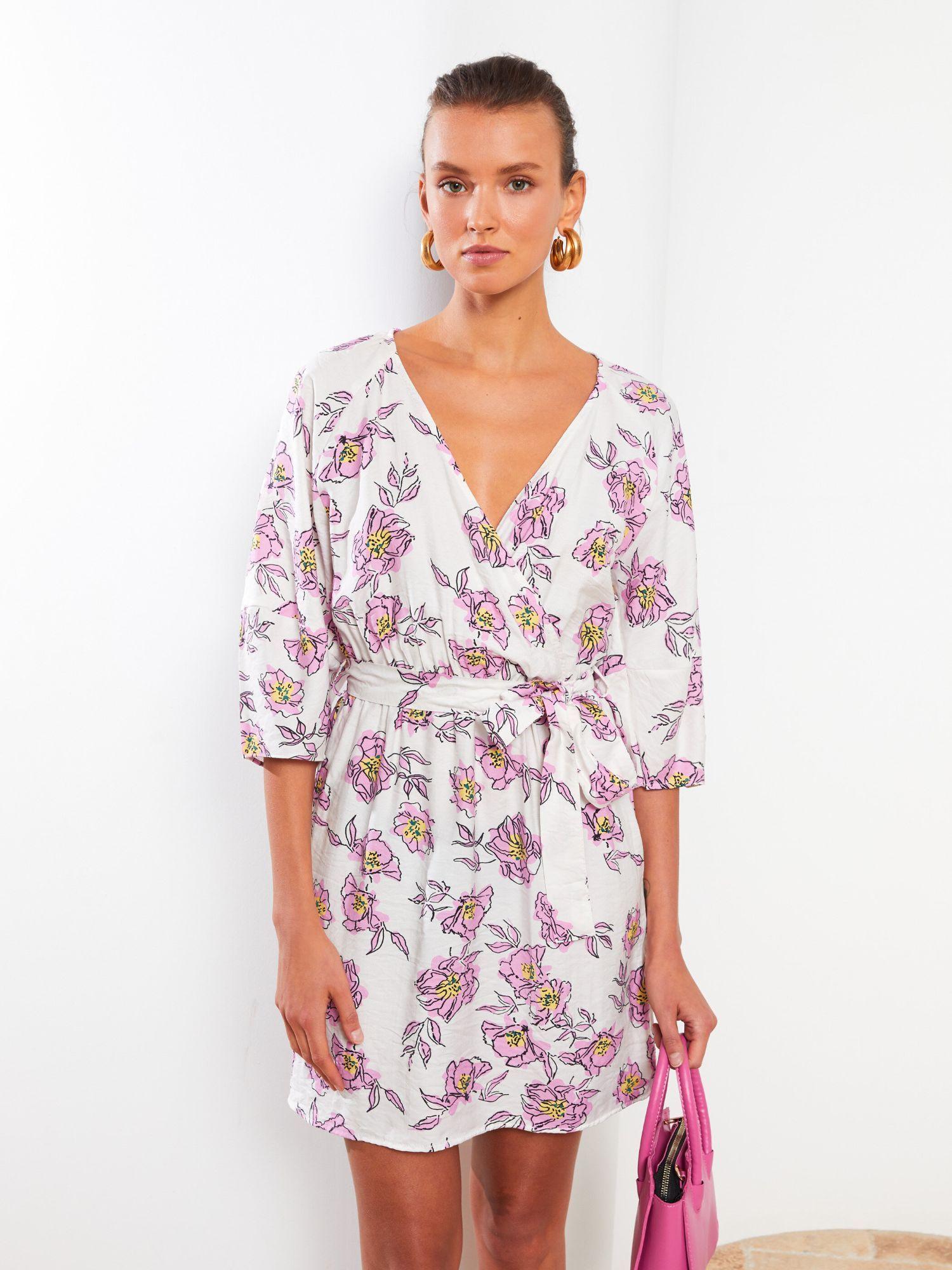 vision woven white & purple floral dress