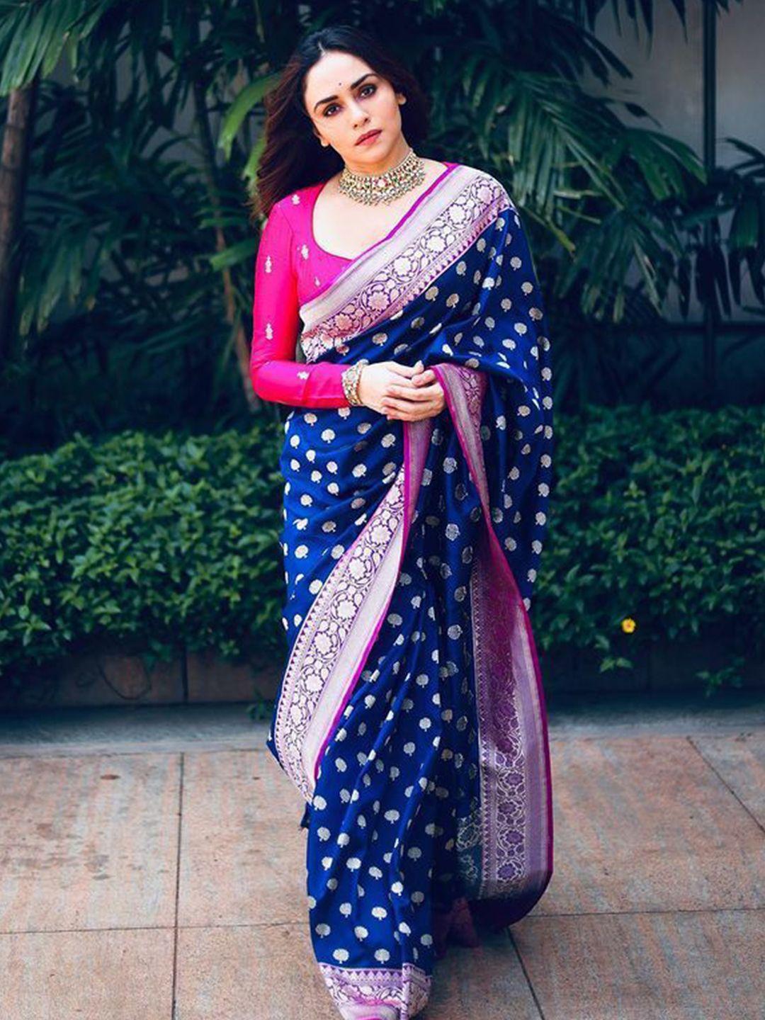 visit wear blue art silk banarasi saree