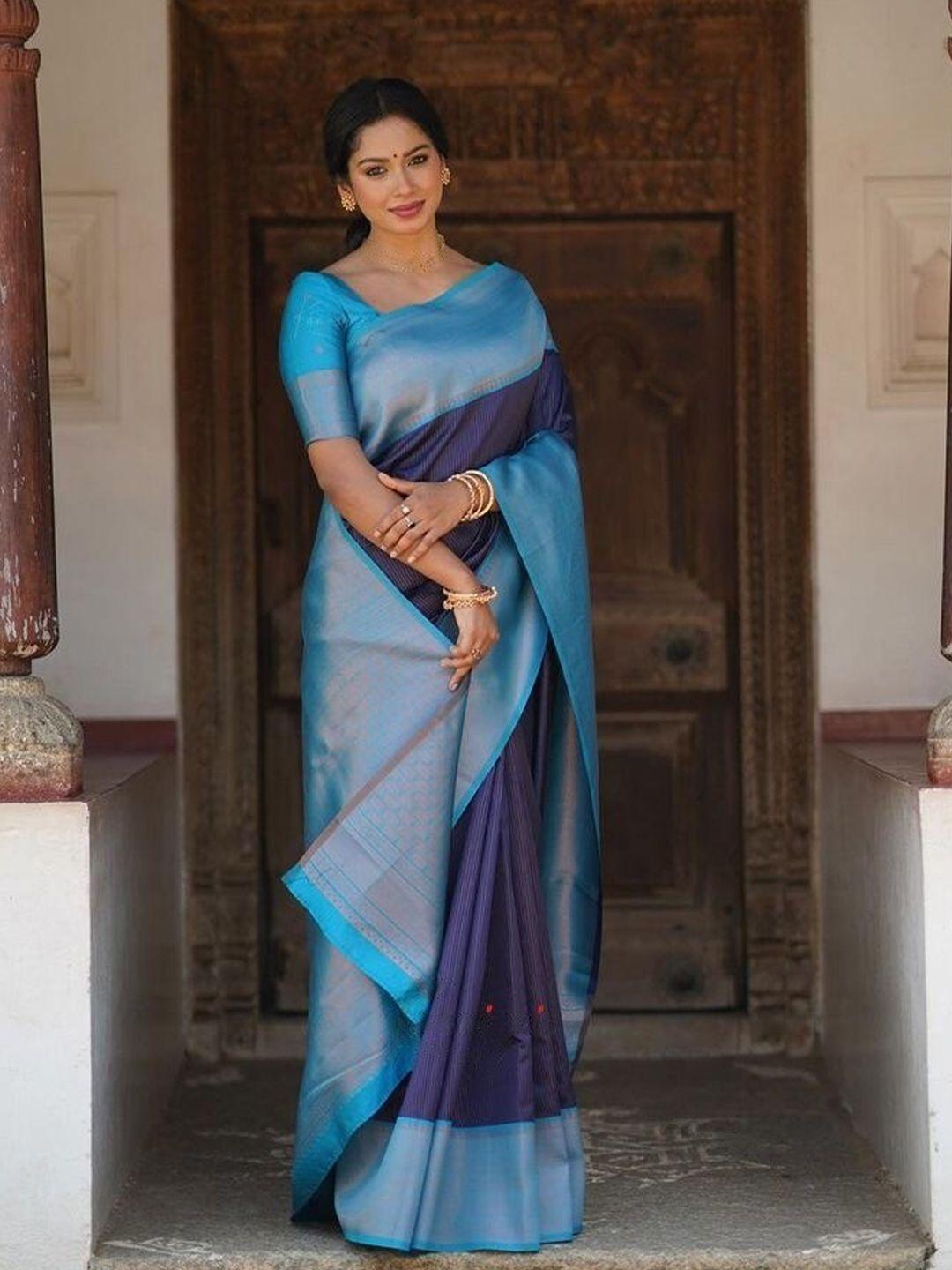 visit wear blue art silk kanjeevaram saree