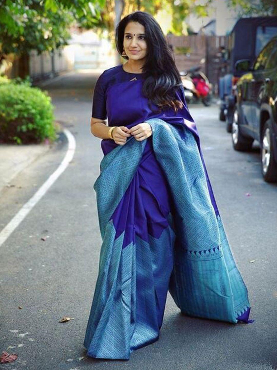 visit wear blue art silk kanjeevaram saree