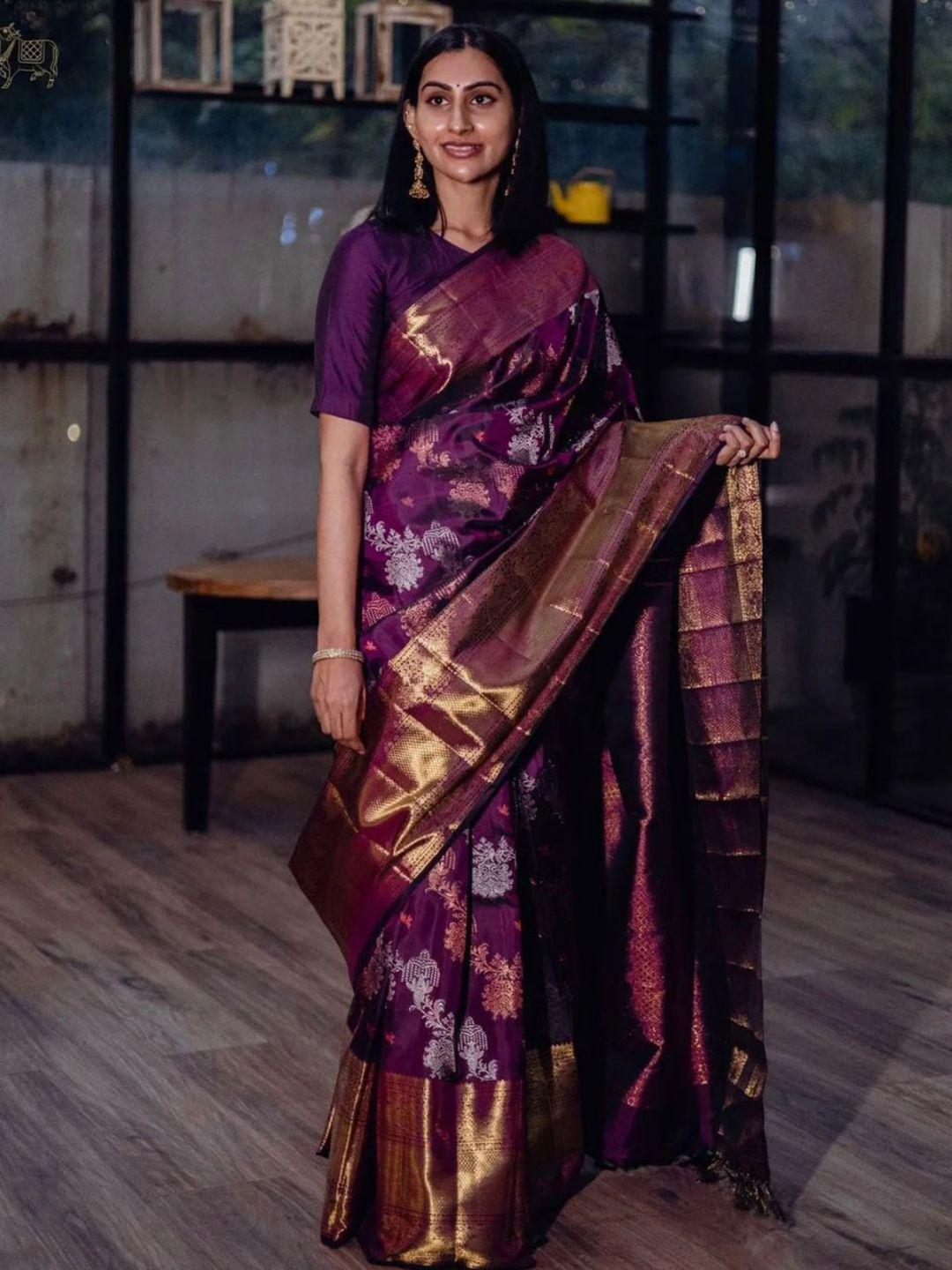 visit wear ethnic motif woven design kanjeevaram saree