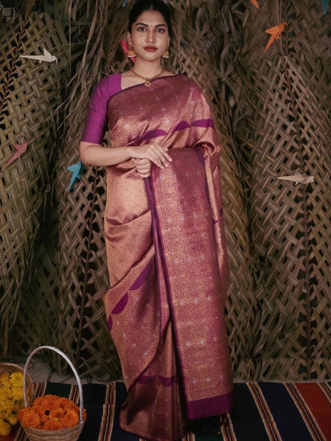 visit wear magenta art silk banarasi saree