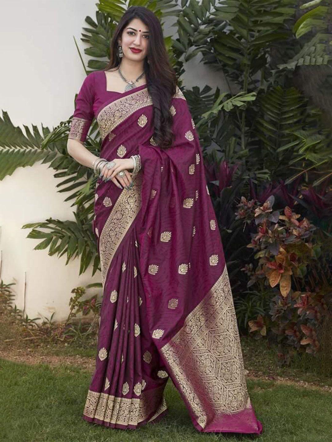 visit wear magenta art silk banarasi saree