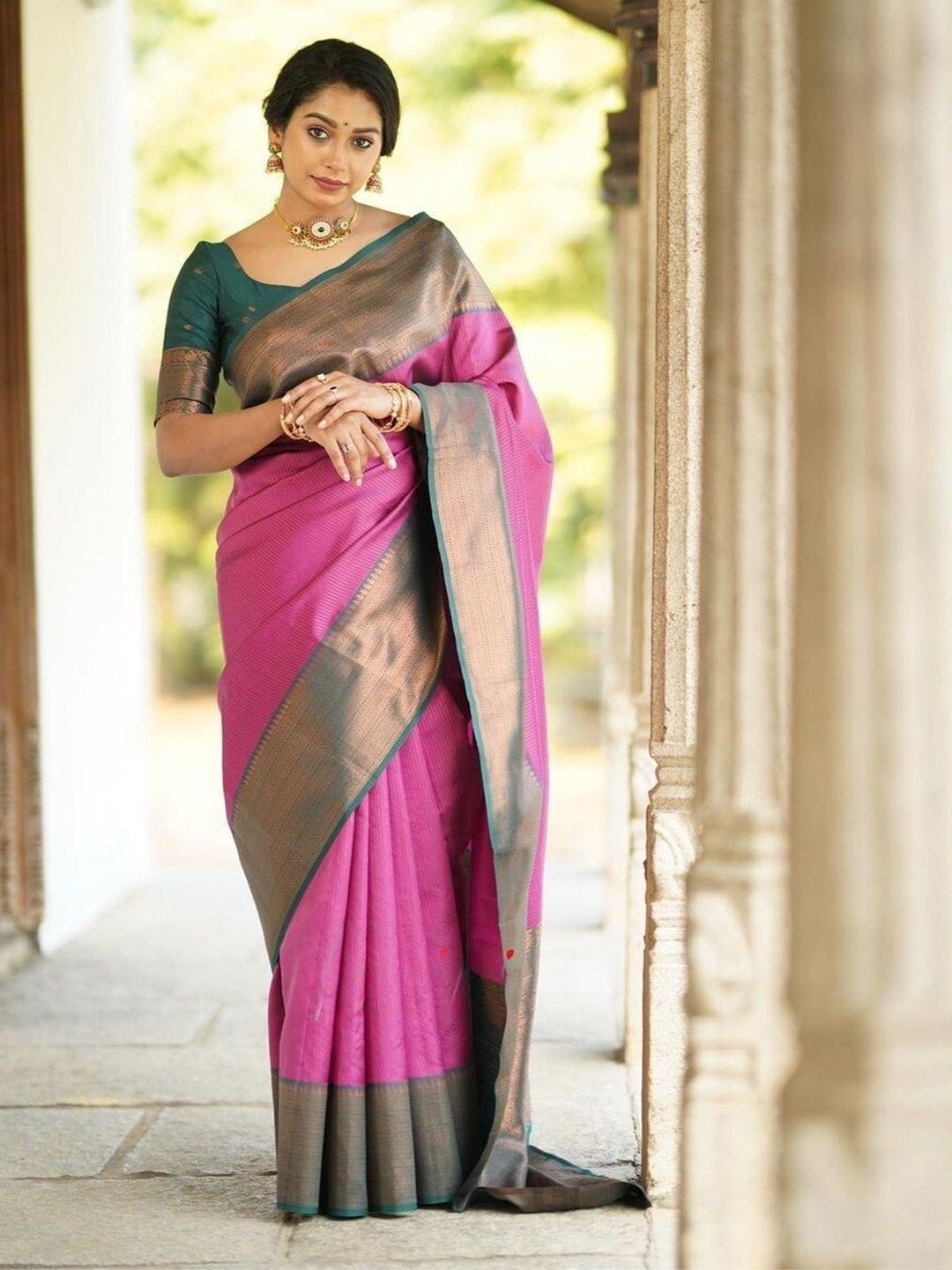 visit wear pink art silk banarasi saree