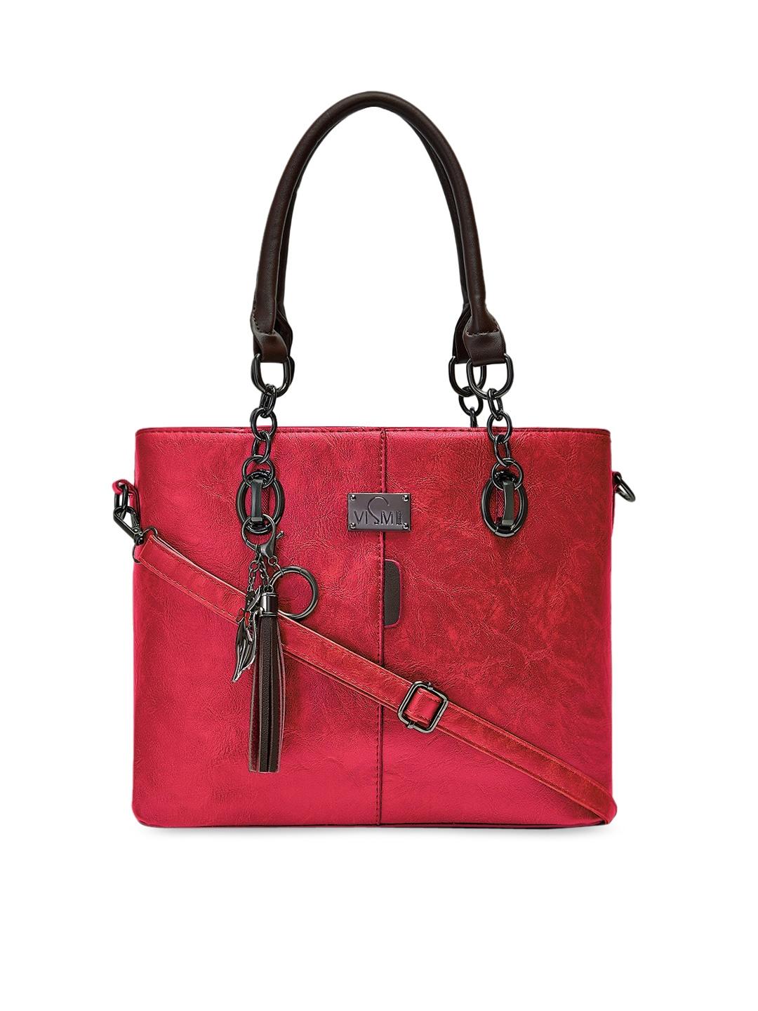 vismiintrend red solid structured handheld bag