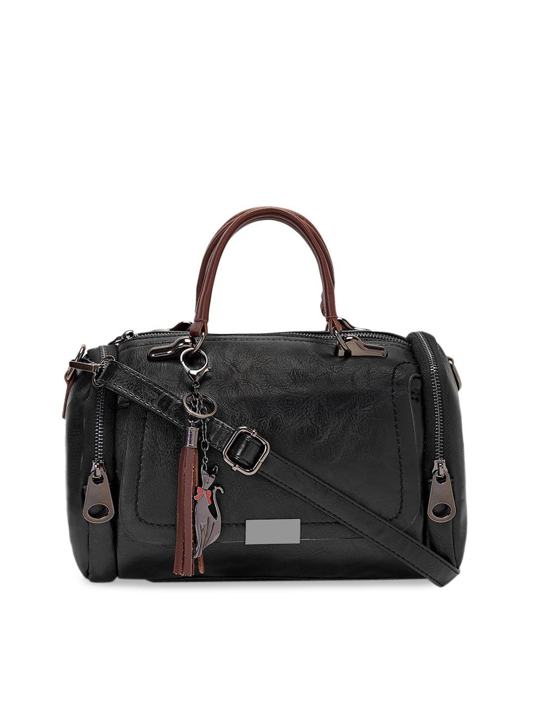vismiintrend black pu structured handheld box satchel bag