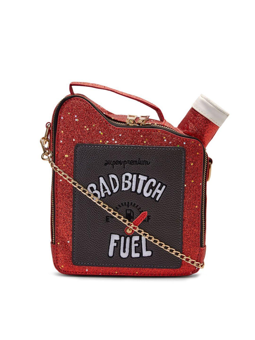 vismiintrend red & black printed pu structured sling bag