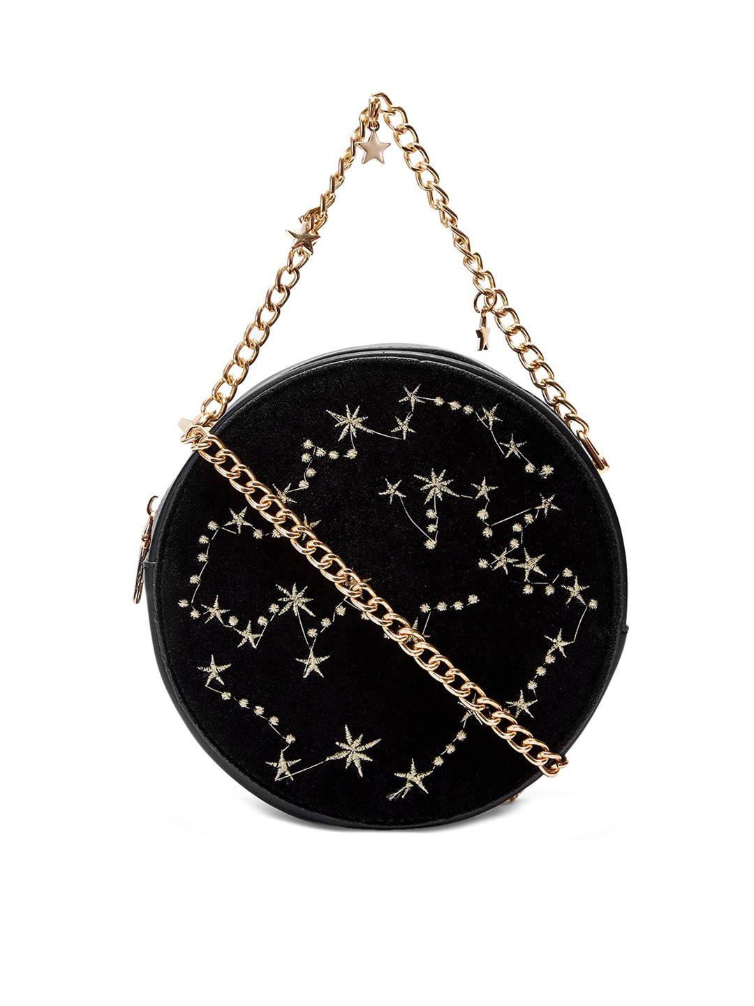 vismiintrend women black embellished pu structured sling bag