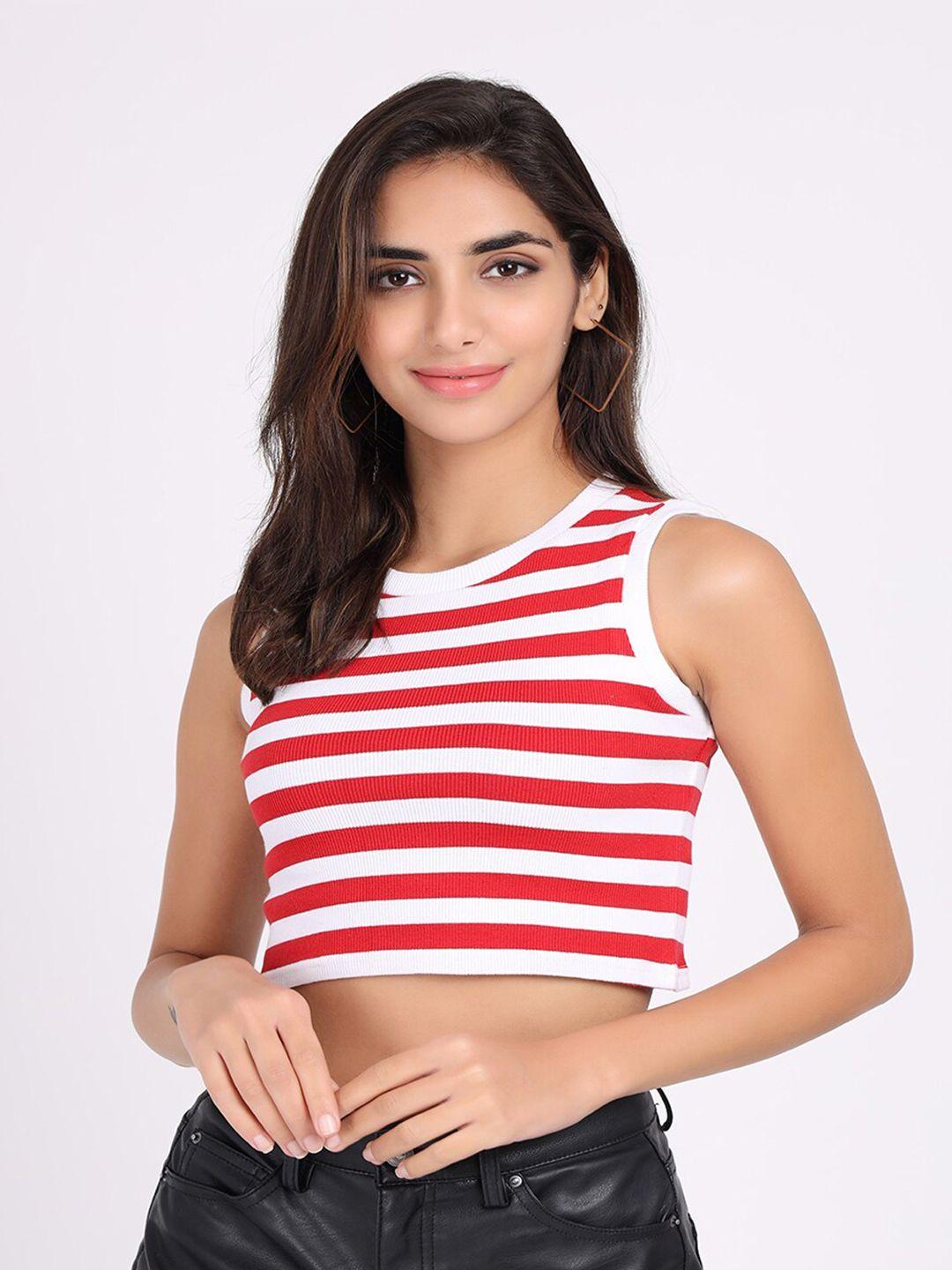 viso sleeveless striped fitted crop top