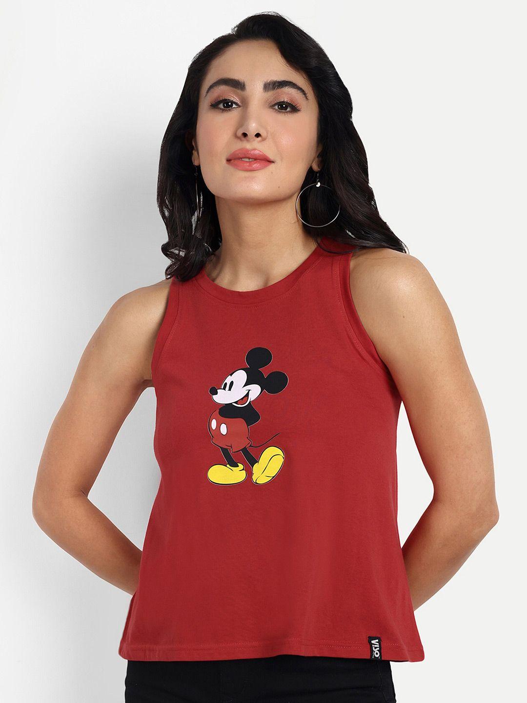 viso mickey mouse printed round neck top