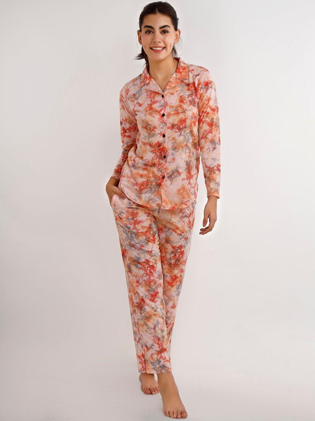 viso women orange & grey printed night suit